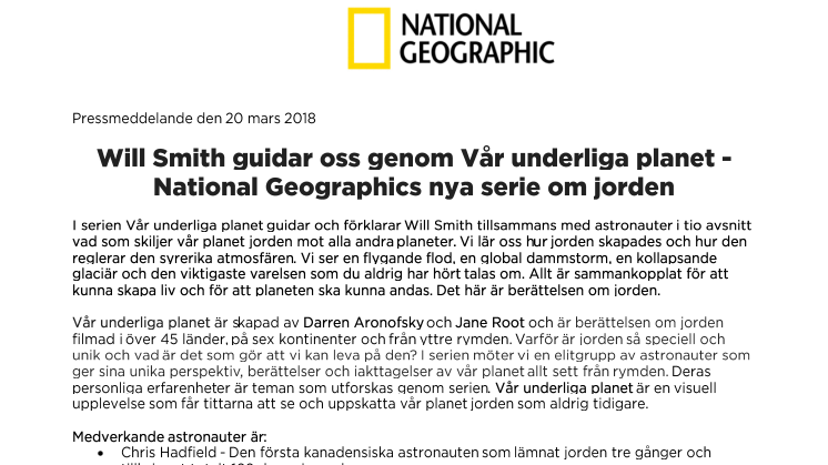 ​Will Smith guidar oss genom Vår underliga planet - National Geographics nya serie om jorden