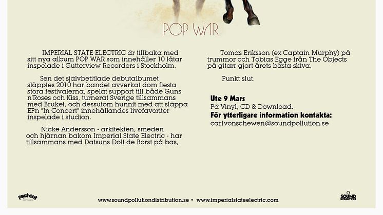 IMPERIAL STATE ELECTRIC - nytt album "Pop War" ute 9 Mars!
