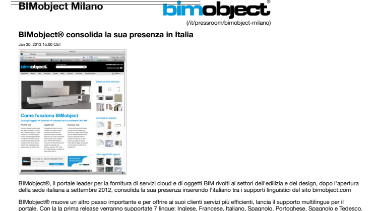 BIMobject® consolida la sua presenza in Italia