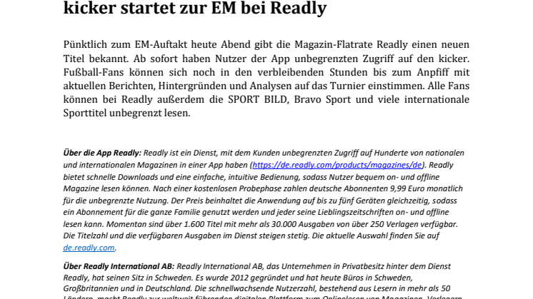 kicker startet zur EM bei Readly