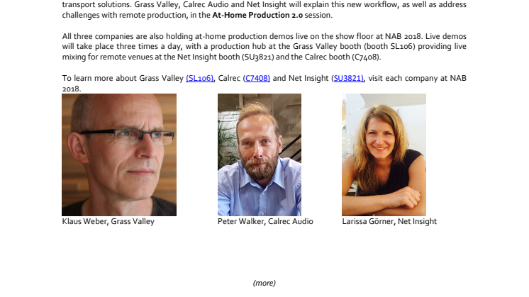 GRASS VALLEY, CALREC AUDIO AND NET INSIGHT TAKE THE STAGE AT NAB TO PRESENT THE LATEST SOLUTIONS FOR  AT-HOME PRODUCTION