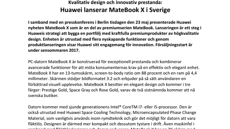 Kvalitativ design och innovativ prestanda: Huawei lanserar MateBook X i Sverige
