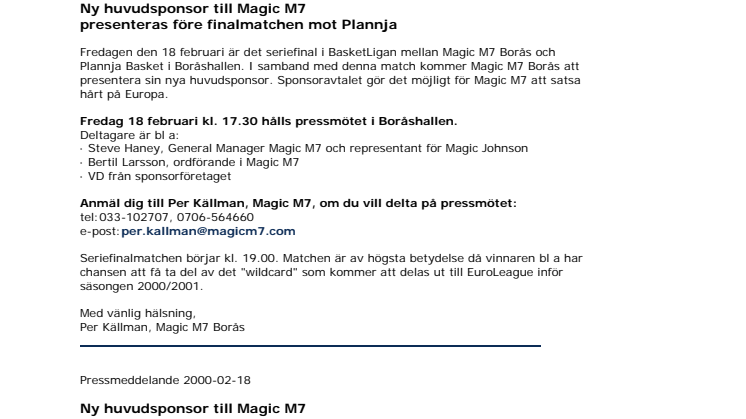 NetOnNet huvudsponsor till Magic M7