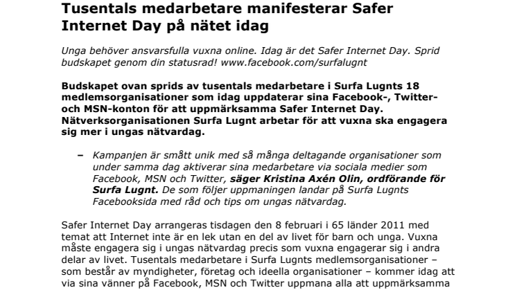 Tusentals medarbetare manifesterar Safer Internet Day på nätet idag