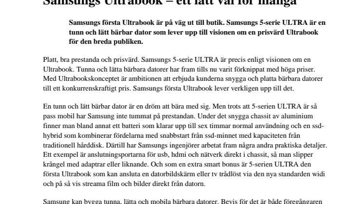 En visionär snart i butik: Samsungs Ultrabook – ett lätt val för många 