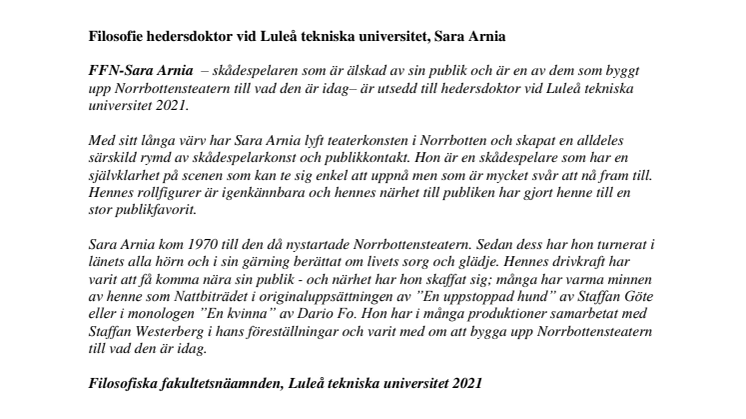 Filosofie hedersdoktor vid Luleå tekniska universitet, Sara Arnia 2021.pdf