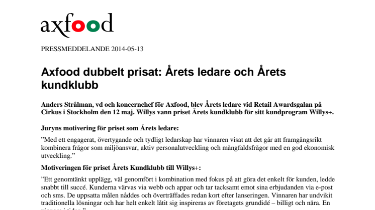 Axfood dubbelt prisat: Årets ledare och Årets kundklubb