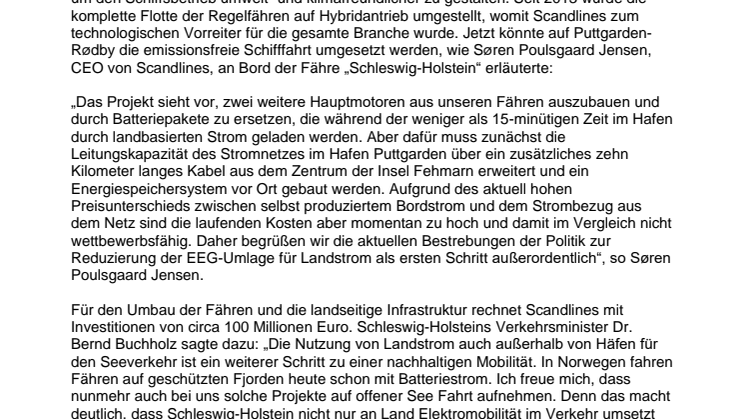 Scandlines plant nächste Schritte für emissionsfreien Fährverkehr