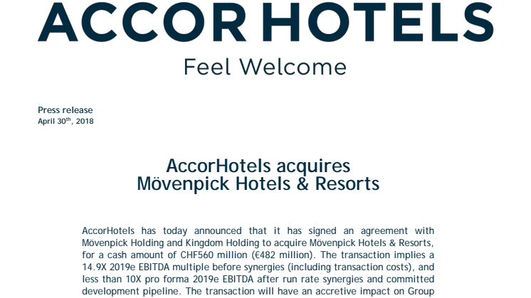 AccorHotels acquires Mövenpick Hotels & Resorts