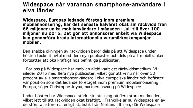 Widespace når varannan smartphone-användare i elva länder