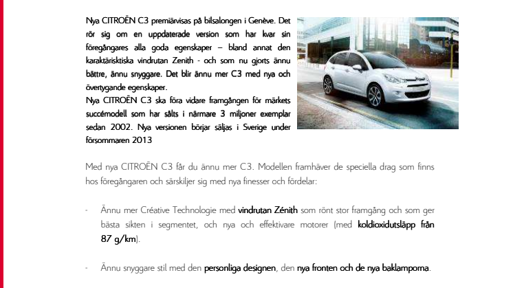 Nya Citroën C3 - uppdaterad version på bilsalongen i Genève