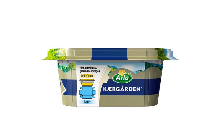 Arla Kærgården in neuer nachhaltigerer Verpackung mit Pappbanderole und Abrisslasche