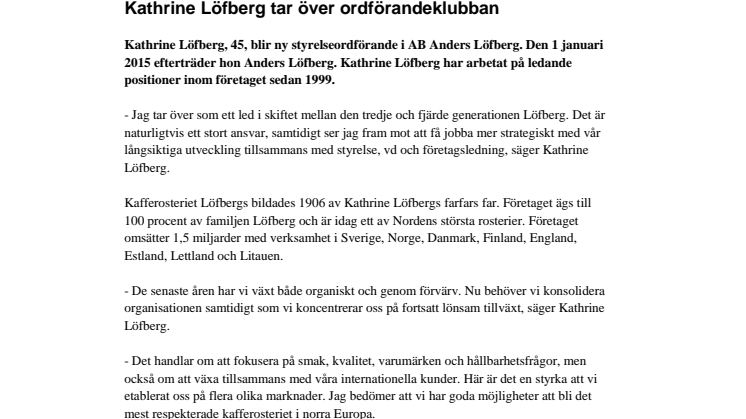 Kathrine Löfberg tar över ordförandeklubban 