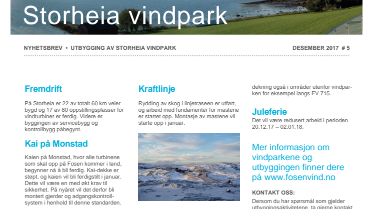 Nyhetsbrev Stoheia vindpark #5 - 2017