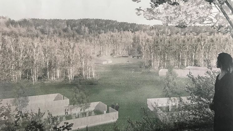 "Öarna" - Arkitekt Kristine Jensens vinnande gestaltning av Järva begravningsplats. En grundtanke är att kombinera friluftsliv och begravning, mellan begravningsöarna ska det vara plats för picknick, lek och grillning.