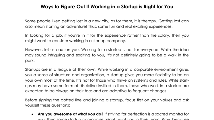 Ways to Figure Out If Working in a Startup is Right for You