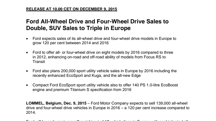 Ford All-Wheel Drive and Four-Wheel Drive Sales to Double, SUV Sales to Triple in Europe  