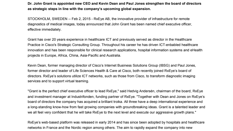 RxEye Appoints New CEO and Continues to Drive Growth Strategy