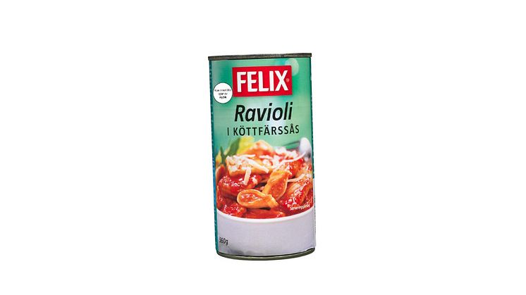 Felix Ravioli i köttfärssås deklareras om med nya etiketter