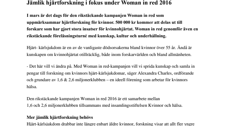 ​Jämlik hjärtforskning i fokus under Woman in red 2016