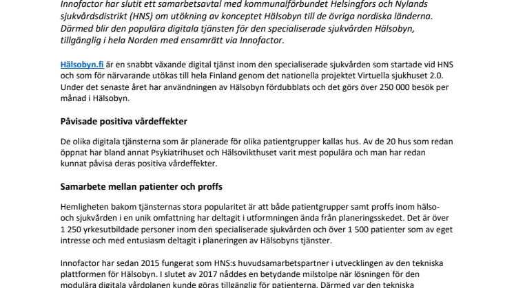 Det finska konceptet inom digital hälso- och sjukvård, Hälsobyn, omfattar nu även övriga nordiska länder