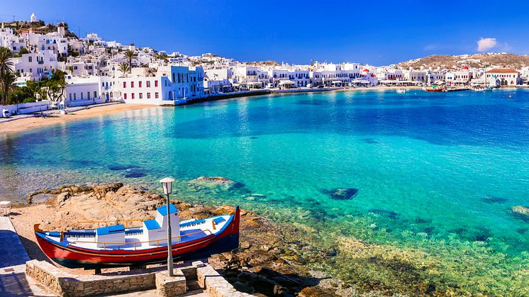 Norwegian lanserer nye reisemål i år. Bilde: Mykonos i Hellas. Norwegian.