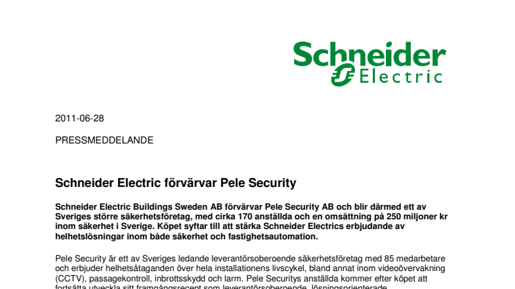 Schneider Electric förvärvar Pele Security