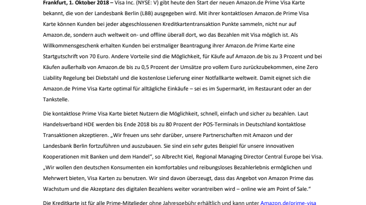 Amazon.de Prime Visa Karte jetzt für deutsche Kunden verfügbar
