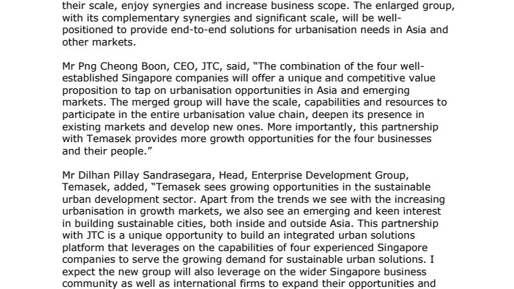 JTC and Temasek to Explore Merger of Four Subsidiaries - Ascendas, Jurong International, Surbana and Singbridge