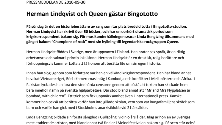 Herman Lindqvist och Queen gästar BingoLotto