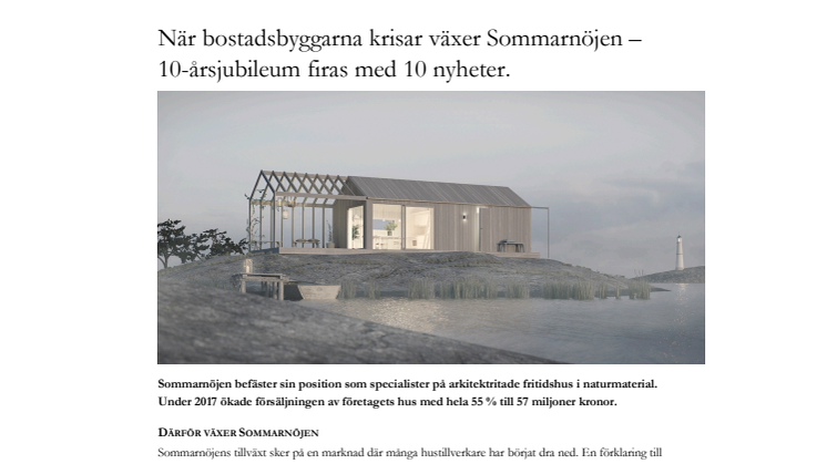 När bostadsbyggarna krisar växer Sommarnöjen - 10 årsjubileum firas med 10 nyheter. 