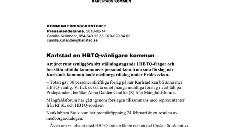 Karlstad en HBTQ-vänligare kommun