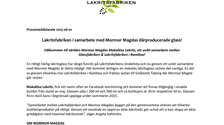 Lakritsfabriken i samarbete med Mormor Magdas därproducerade glass!