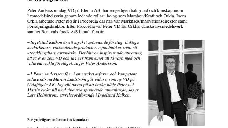 Peter Andersson ny VD på Ingelstad Kalkon AB