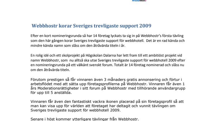 Webbhostr korar Sveriges trevligaste support 2009