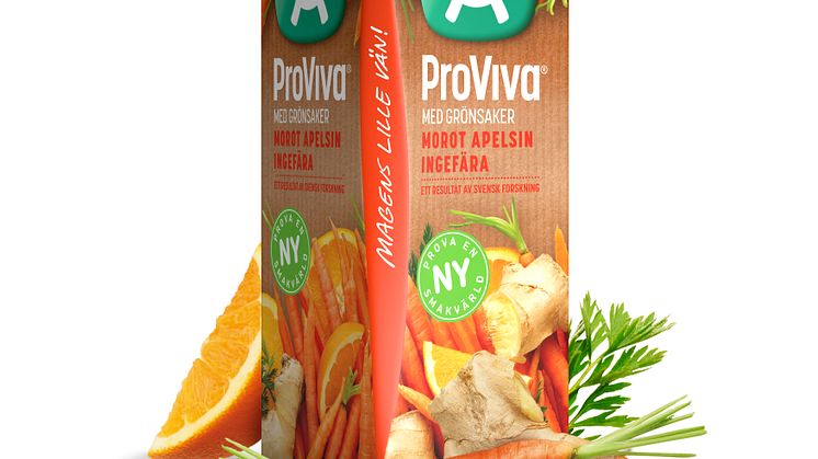 ProViva välkomnar mer frukt och grönt i hyllan! ‒ Äntligen är ProVivas nya smak Morot-Apelsin-Ingefära här! 