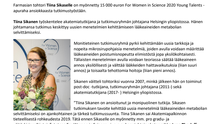 Tiina Sikanen For Women in Science Young Talents -apurahan saaja.pdf