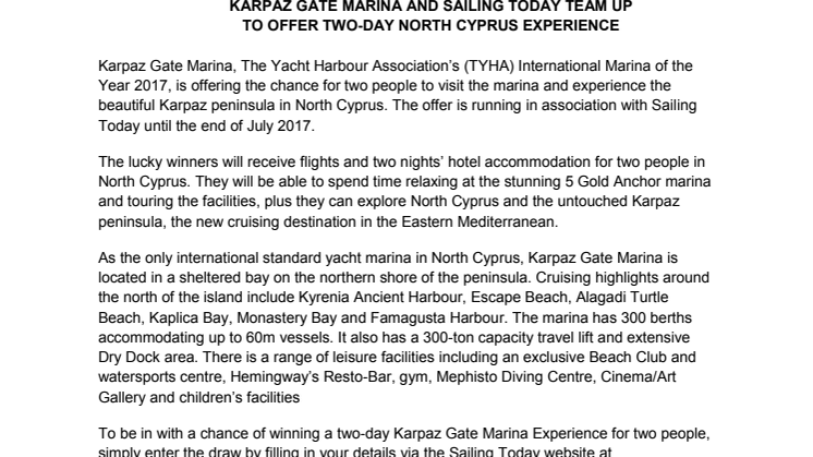 Karpaz Gate Marina: Karpaz Gate Marina and Sailing Today Team Up to Offer Two-Day North Cyprus Experience