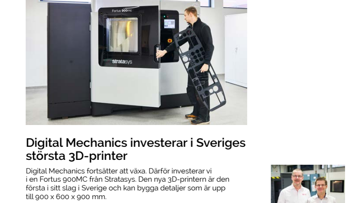Digital Mechanics investerar i Sveriges största professionella 3D-printer