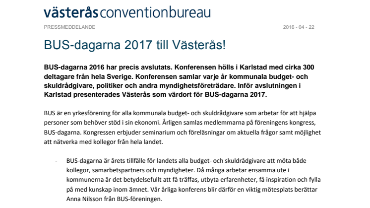 BUS-dagarna 2017 till Västerås!
