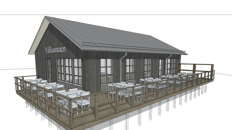 3D-illustration som ger en hint om hur Hemavans nästa fjällrestaurang kommer se ut.