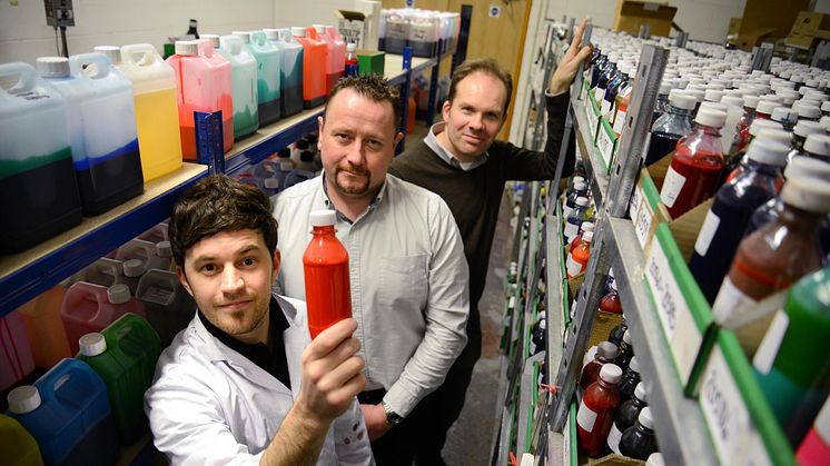 L-R: Multichem product development manager Dr Tom Winstanley, Multichem managing director Michael Nelson and Professor Justin Perry of Northumbria University.