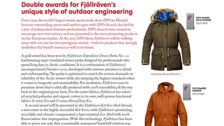 Double awards for Fjällräven’s unique style of outdoor engineering