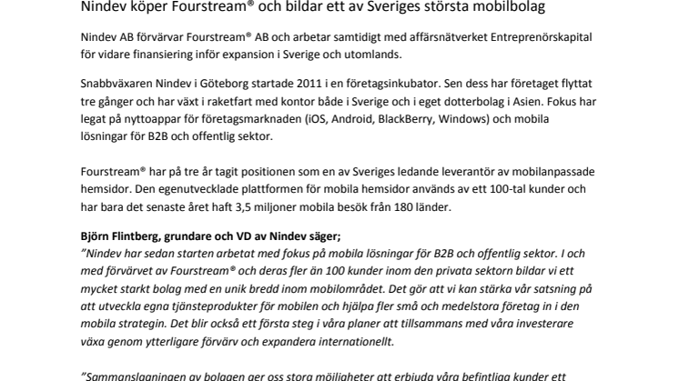 Nindev köper Fourstream® och bildar ett av Sveriges största app- och mobilbolag.
