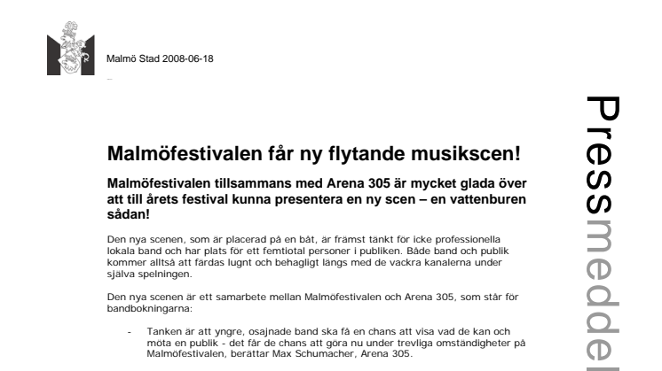 Malmöfestivalen får ny flytande musikscen!