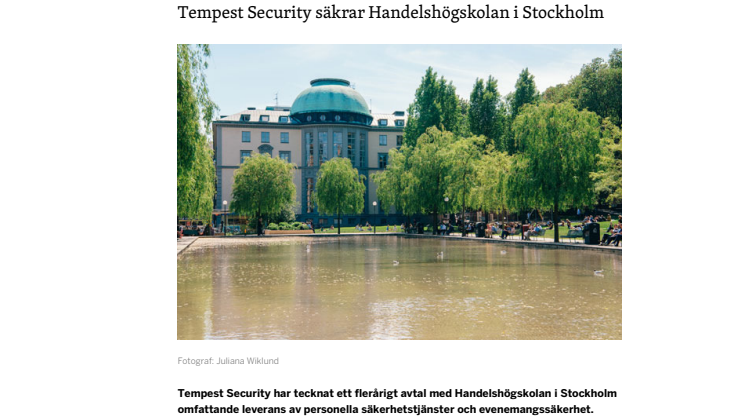Tempest Security säkrar Handelshögskolan i Stockholm