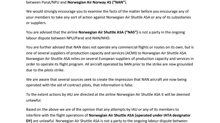 Norwegianin kirje IAU:lle