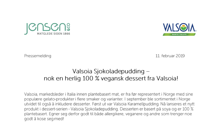 Valsoia Sjokoladepudding –  nok en herlig 100 % vegansk dessert fra Valsoia!