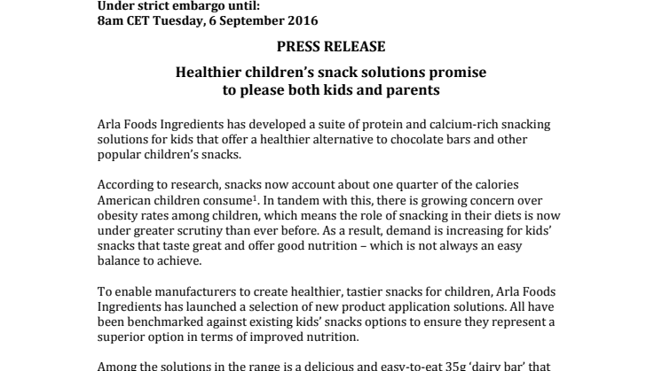 Press release: Healthier children’s snack solutions promise  to please both kids and parents