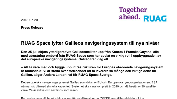 RUAG Space lyfter Galileos navigeringssystem till nya nivåer